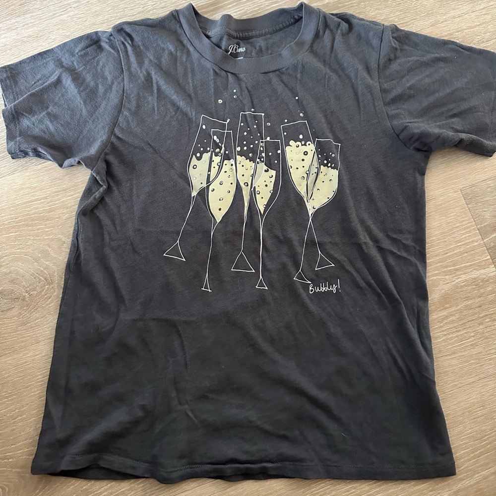 J Crew Bubbly Graphic Tee Champagne Glasses small rhinestones